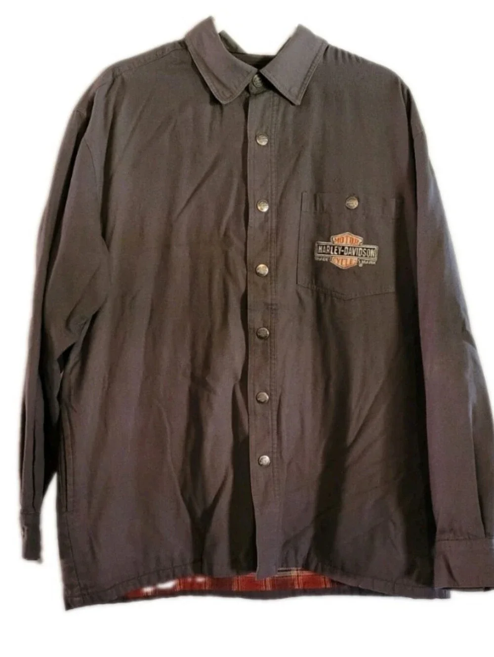 Harley-Davidson Rare 2007 Canvas Shacket Shirt Jacket Plaid Flannel Lining Biker